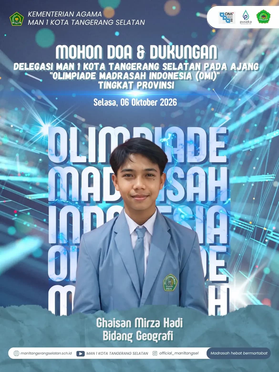 MAN 1 Tangsel Kirim Ghaisan Mizza Hadi ke OMI Provinsi 2026